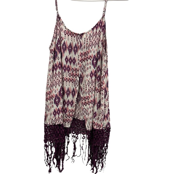 Umgee Boho Long Fringe Slit Back Spaghetti Strap Tank Top Blouse Womens Medium - Picture 8 of 10